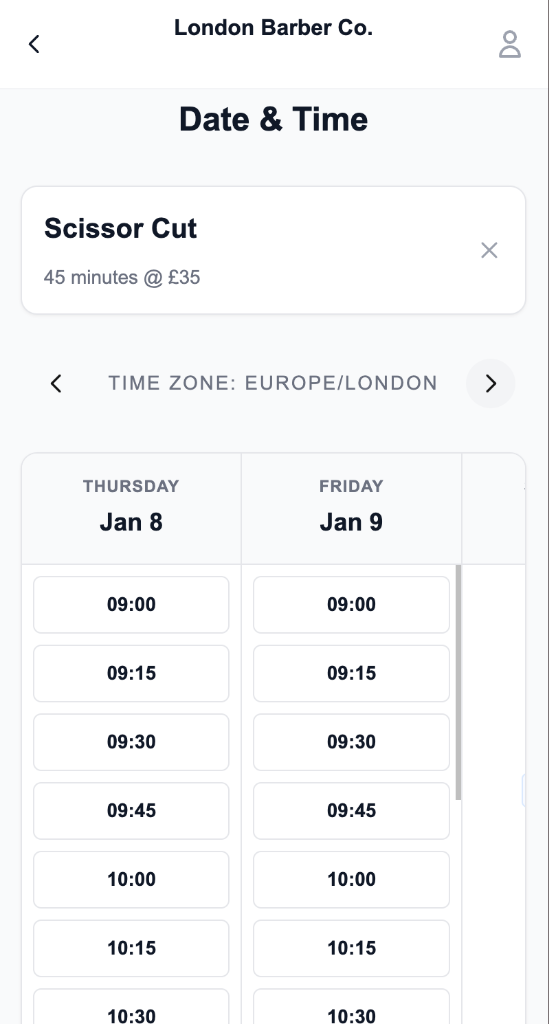 Mobile Booking Interface
